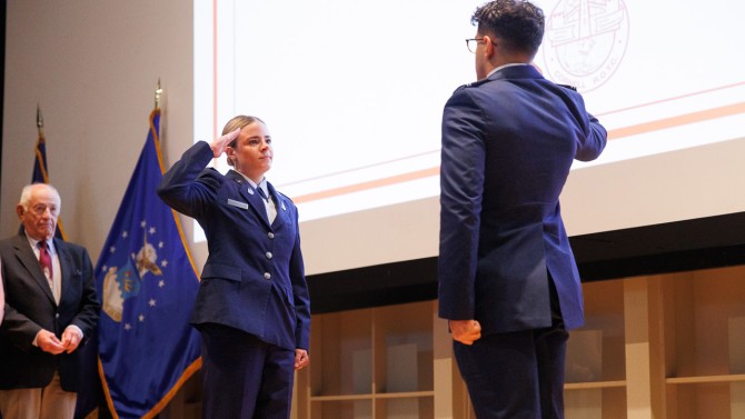 ROTC student saluting